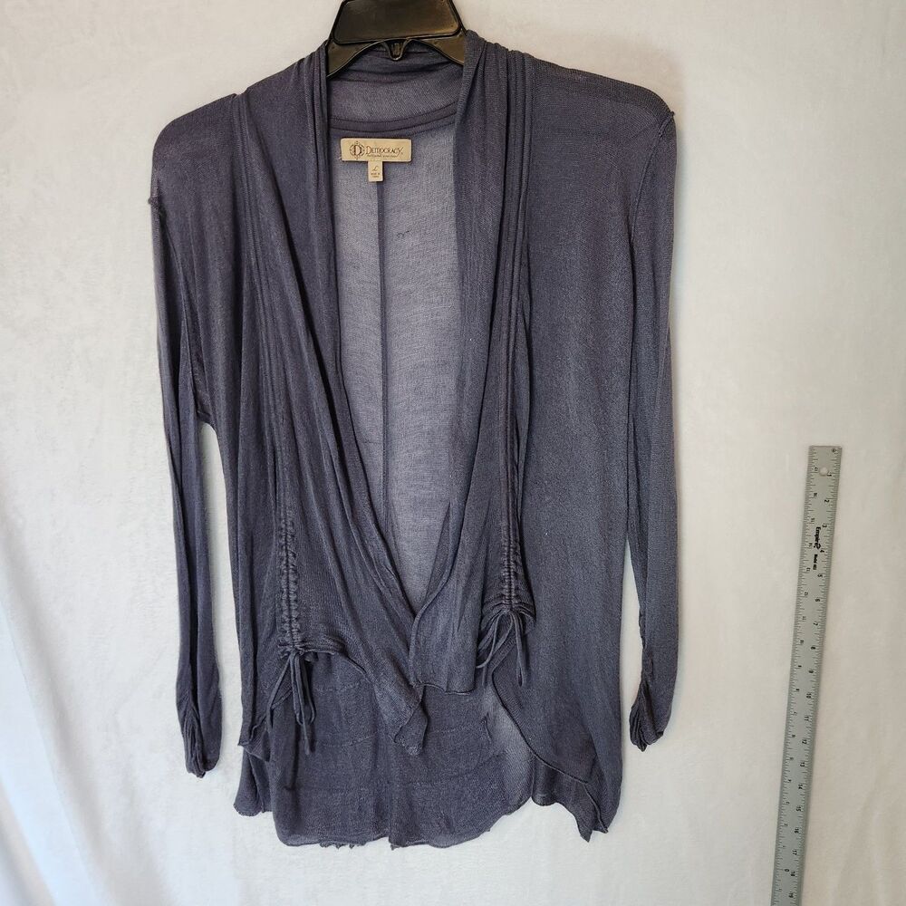 Democracy Women's Sz L Lightweight Gray Cardigan Open Front Lagenlook